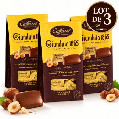 Lot de 3 ballotins de chocolats Gianduja Caffarel de 150 g aux noisettes du Piémont, spécialité italienne.